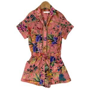 Nwot ZIMMERMANN Romper Girls 6 Pink Flora Leaf Crochet Ribbon Short-Slv Cuffed